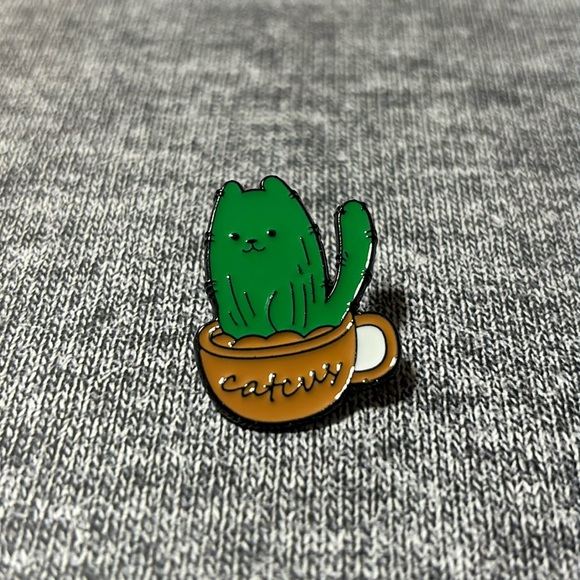 Unbranded Jewelry - Catcus Cat Cactus Green and Brown Enamel and Metal Decorative Pin